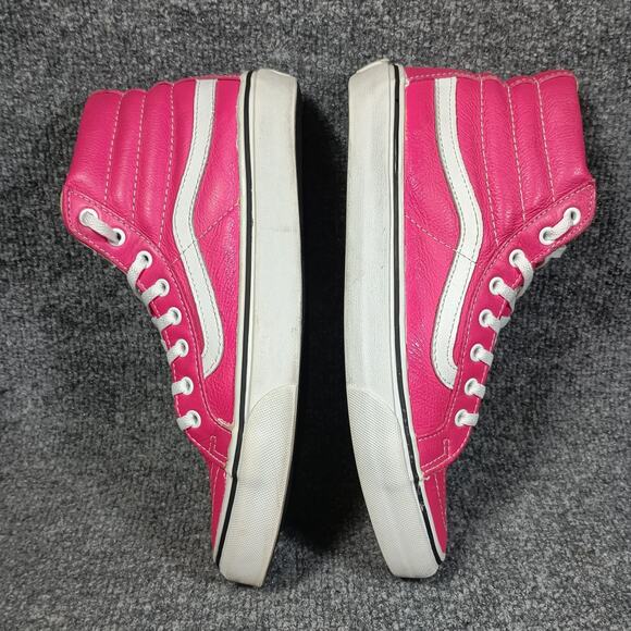 Vans Sk8-Hi Leather High Tops Women 8.5 Neon Pink Skate Sneakers - Picture 5 of 8